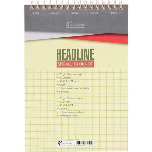 Keskin Color K.color Headline A5 Üstten Spiralli 80yp kareli Defter Bloknot ults
