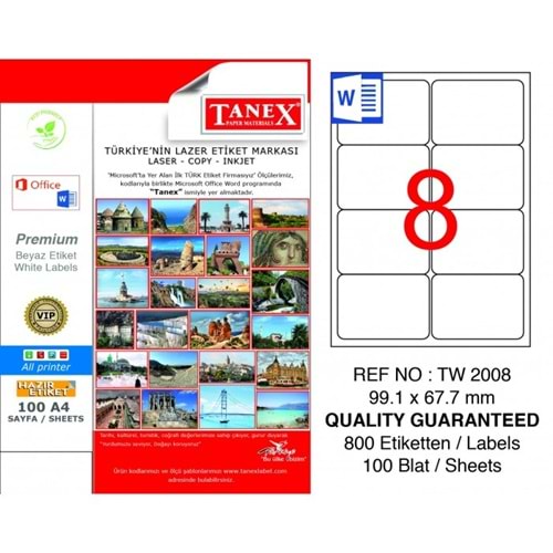 Tanex Tw-2008 99,1x67,7 Mm Laser Etiket 100 Ad.