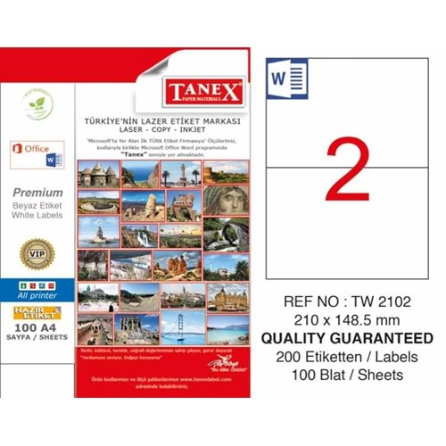 Tanex TW-2102 210x148.5 mm Lazer Etiket 100 lü Paket