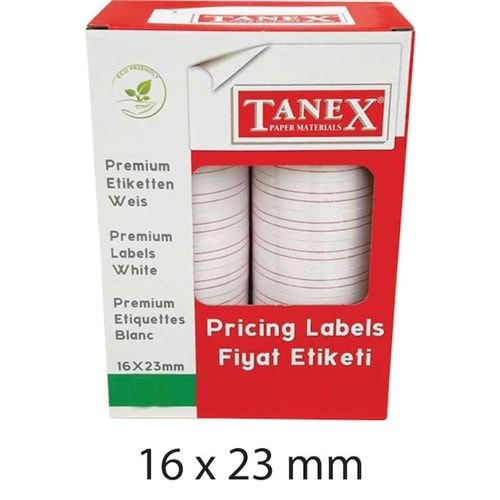 Tanex Motex Eti·ket 16X23 Beyaz Çi·zgi·li· 1000 Li· 12 Rulo