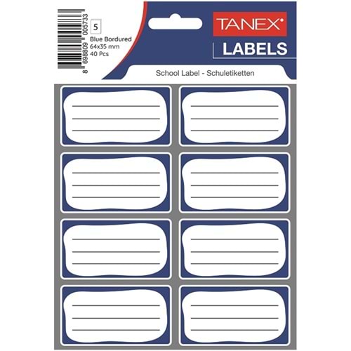 Tanex okul etiketi mavi bordürlü – (64*35 mm 40 adet)