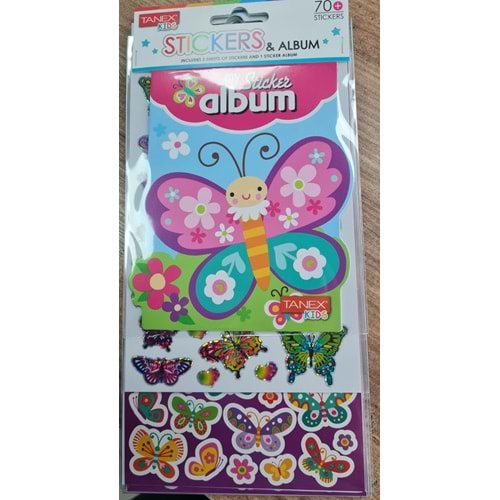 Tanex Stickers &Albüm Kelebek 2 kartela sticker + 1 Adet Mini Albüm