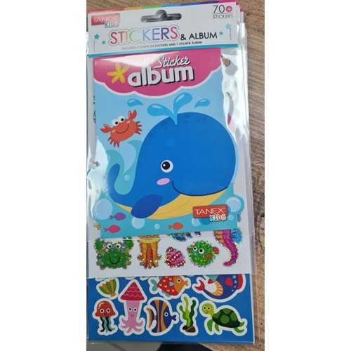 Tanex Stickers &Albüm Deniz Hayvanları 2 kartela sticker + 1 Adet Mini Albüm