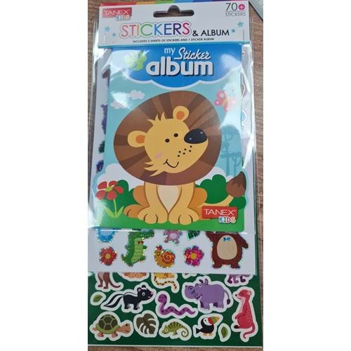 Tanex Stickers &Albüm Hayvanlar 2 kartela sticker + 1 Adet Mini Albüm