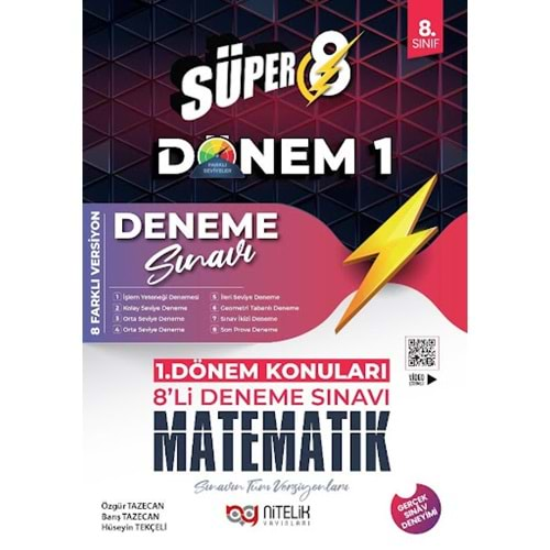 Süper 8.Sınıf Matematik 1.Dönem 8 li Deneme Sınavı Nitelik Yayınları