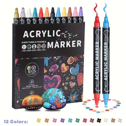 AcrylicMarker Akrilik Marker Her Zemin İçin 12 Renk