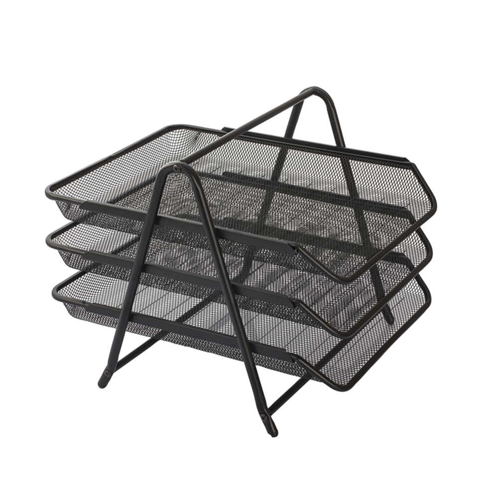 Kraf Perfore Evrak Rafı Metal 3 Katlı Siyah