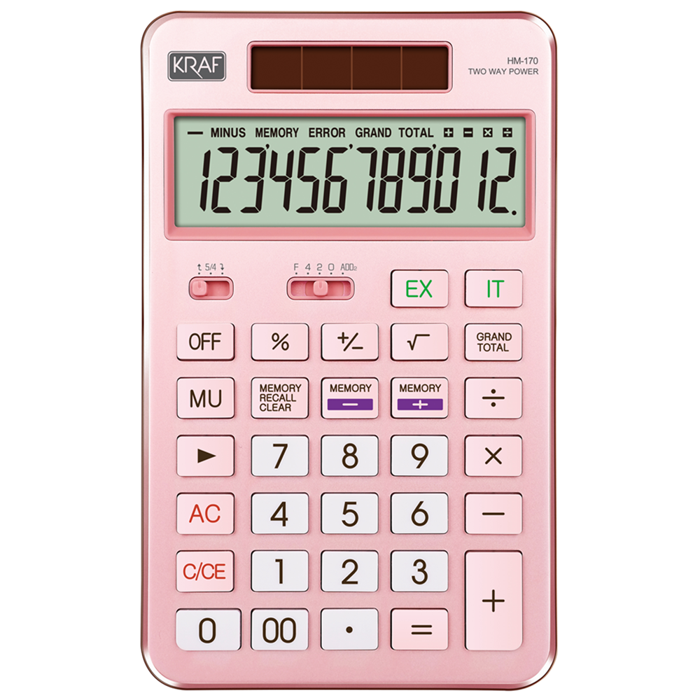 KRAF HESAP MAKİNESİ MASAÜSTÜ 12 HANE HM-170 PK PEMBE