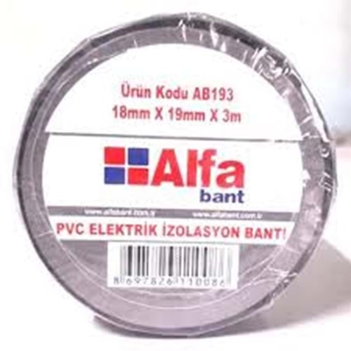 ALFA ELEKTRİK BANTI 18mm X 3 MT Siyah 10 lu