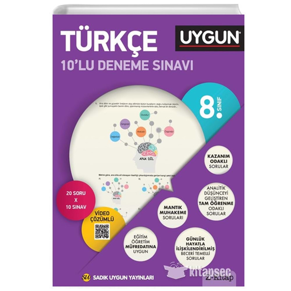 8. Sınıf Türkçe 10 lu Deneme Sınavı Sadık Uygun Yayınları